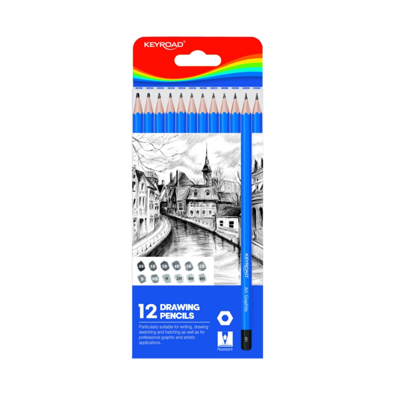 Zestaw ołówków do szkicowania KEYROAD, 8,8 x 21,4 x 0,9 cm, 12 sztuk, zawieszka