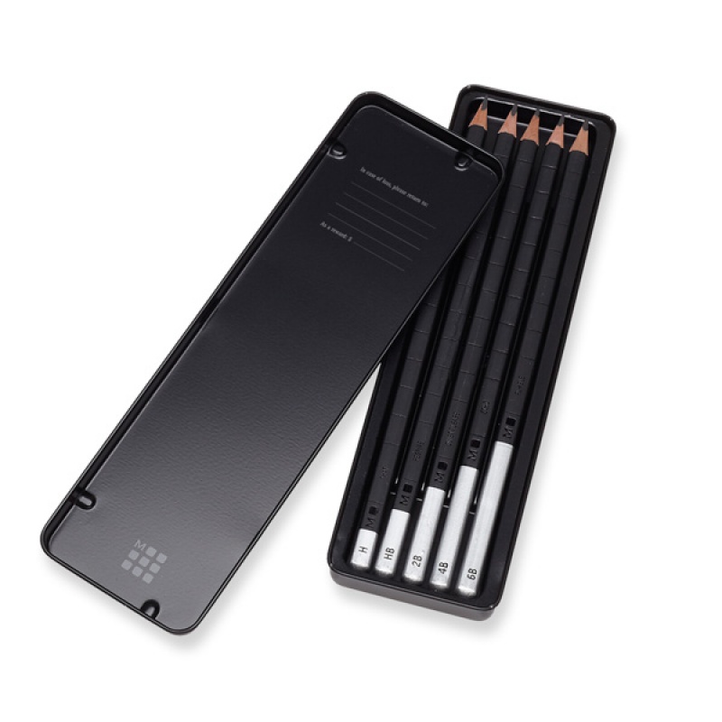 Zestaw ołówków MOLESKINE 5 szt. Różnej twardości w metalowym pudełku - zdjęcie (5