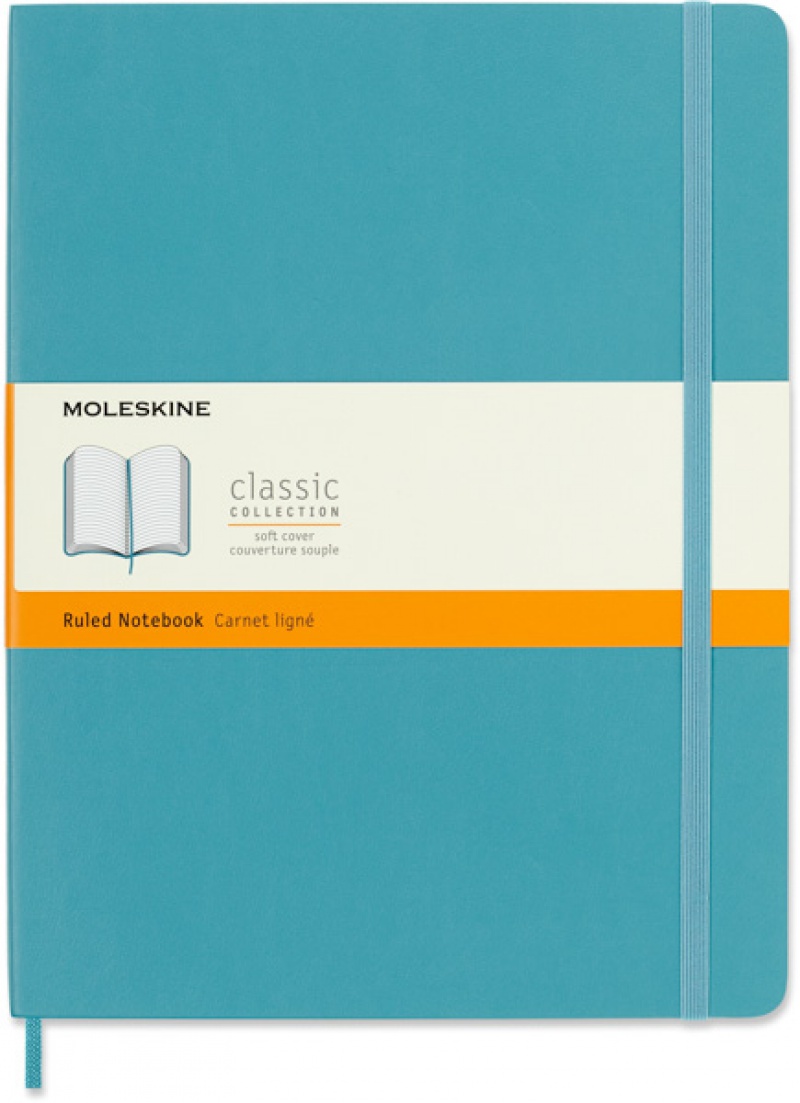 Notes MOLESKINE XL (19x25 cm) w linie, miękka oprawa, reef blue, 192 strony, niebieski