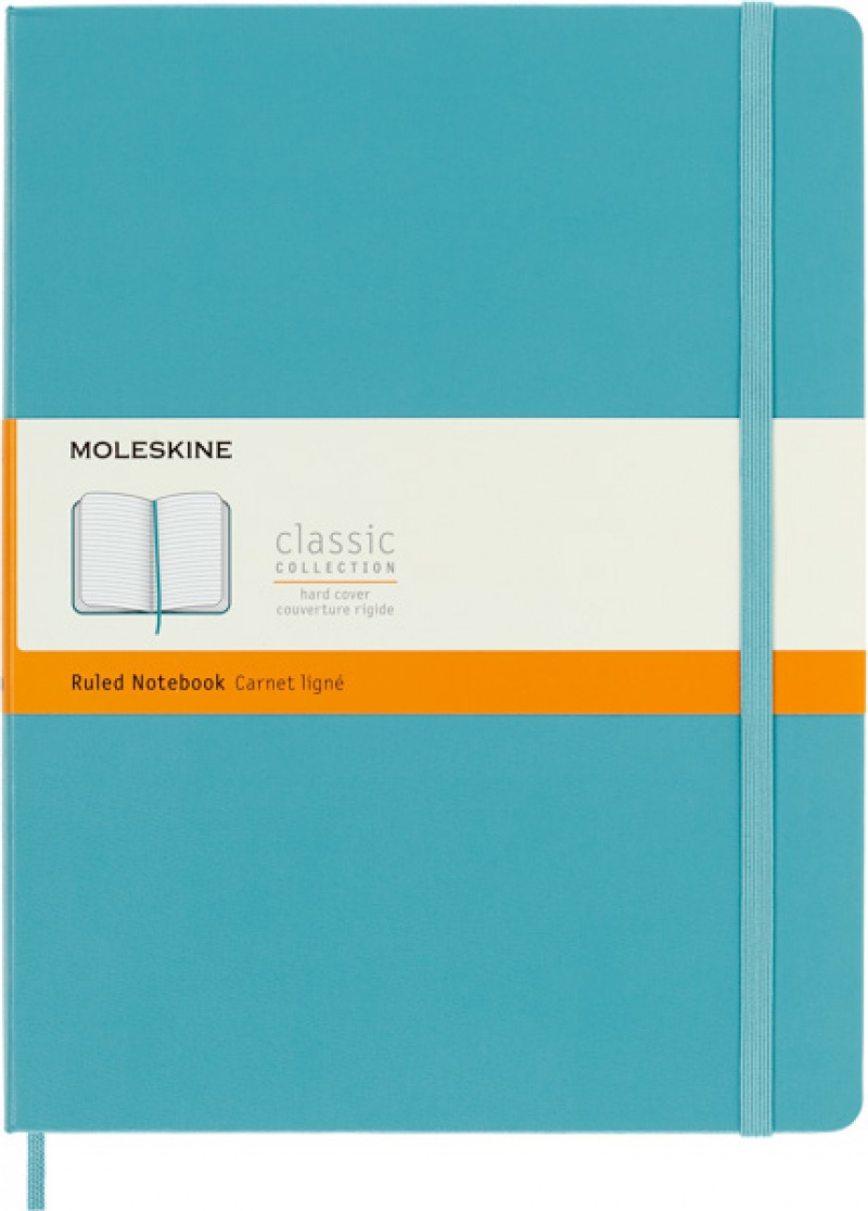 Notes MOLESKINE Classic XL (19x25 cm) w linie, twarda oprawa, reef blue, 192 strony, niebieski