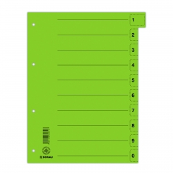 Przekładka DONAU, karton, A4, 235x300mm, 0-9, 1 karta z perforacją, zielona