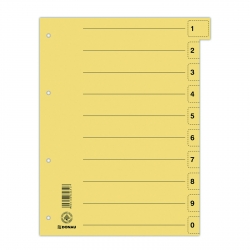 Przekładka DONAU, karton, A4, 235x300mm, 0-9, 1 karta z perforacją, żółta