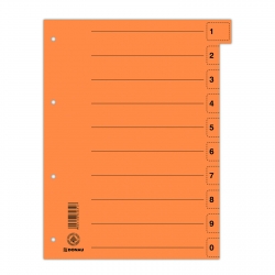 Przekładka DONAU, karton, A4, 235x300mm, 0-9, 1 karta z perforacjš, pomarańczowa