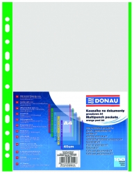 Koszulki na dokumenty DONAU, PP, A4, groszkowe, 40mikr., kolorowy brzeg - zielony, 100szt.