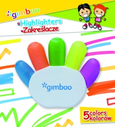 Zakreślacz GIMBOO,w kształcie rączki, blister, mix kolorów