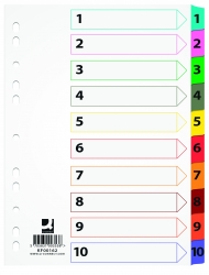 Przekładki Q-CONNECT Mylar, karton, A4, 225x297mm, 1-10, 10 kart, lam. indeks, mix kolorów