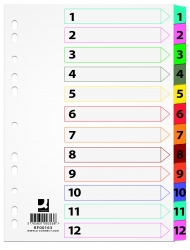 Przekładki Q-CONNECT Mylar, karton, A4, 225x297mm, 1-12, 12 kart, lam. indeks, mix kolorów