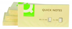 Bloczek samoprzylepny Q-CONNECT, 38x51mm, 3x100 kart., jasnożółty
