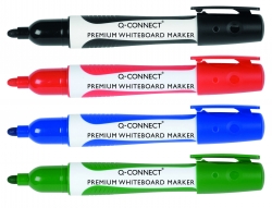 Marker do tablic Q-CONNECT Premium, gum. rękojeść, okrągły, 2-3mm (linia), 4szt., mix kolorów