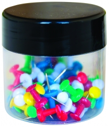 Pinezki beczułki Q-CONNECT, w plastkiowym słoiku, 60szt., mix kolorów