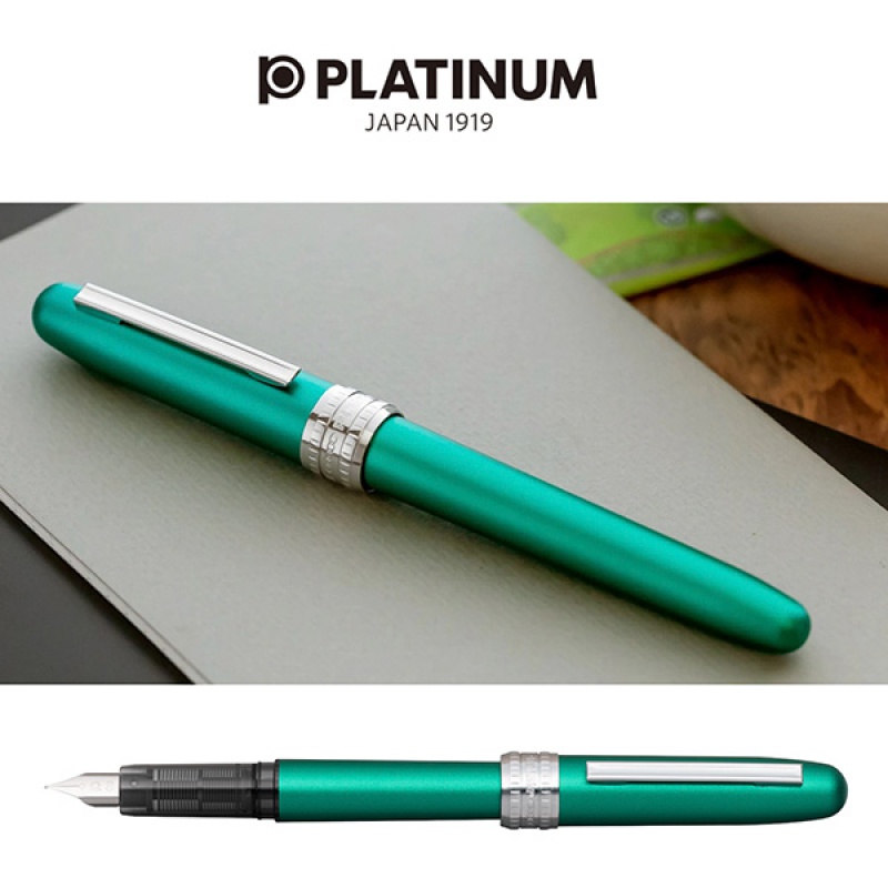 Pióro wieczne Platinum Plaisir Teal Green, M, zielone matowe - zdjęcie (2