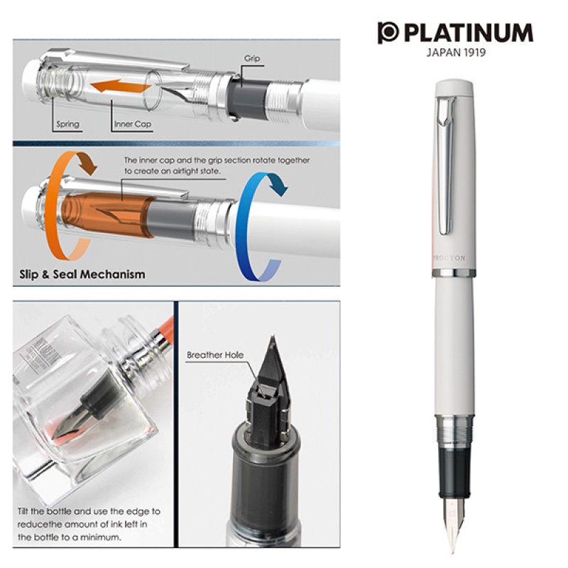 Pióro wieczne PLATINUM Procyon Porcelain White, F, białe