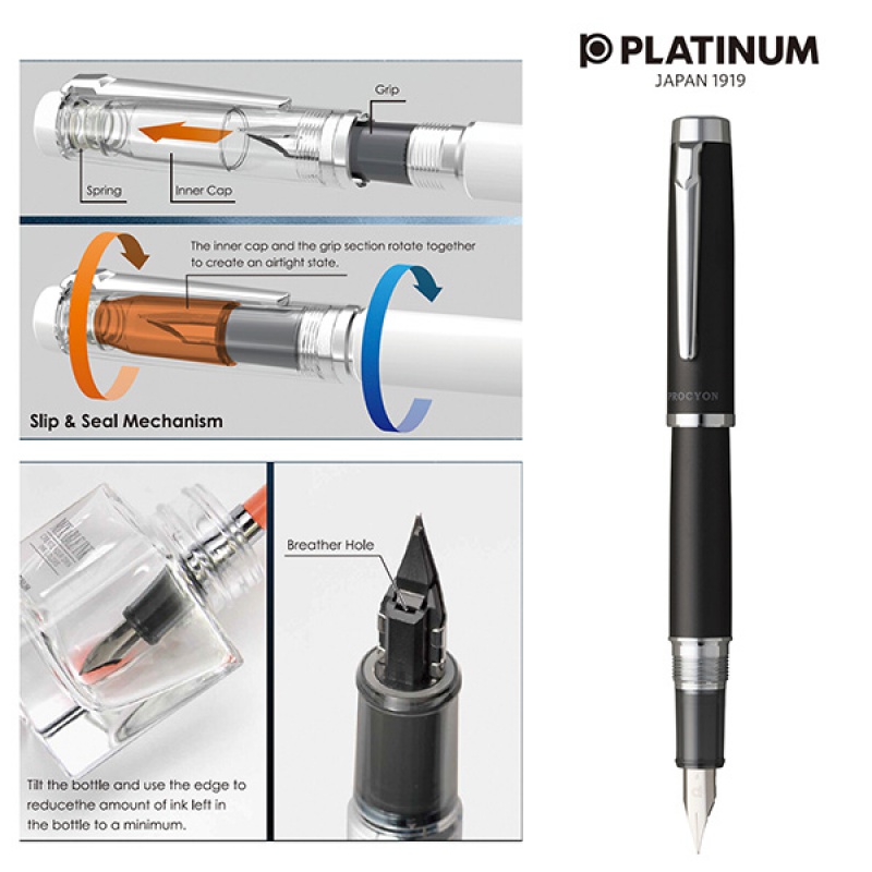 Pióro wieczne PLATINUM Procyon Luster Black Mist, M, czarne