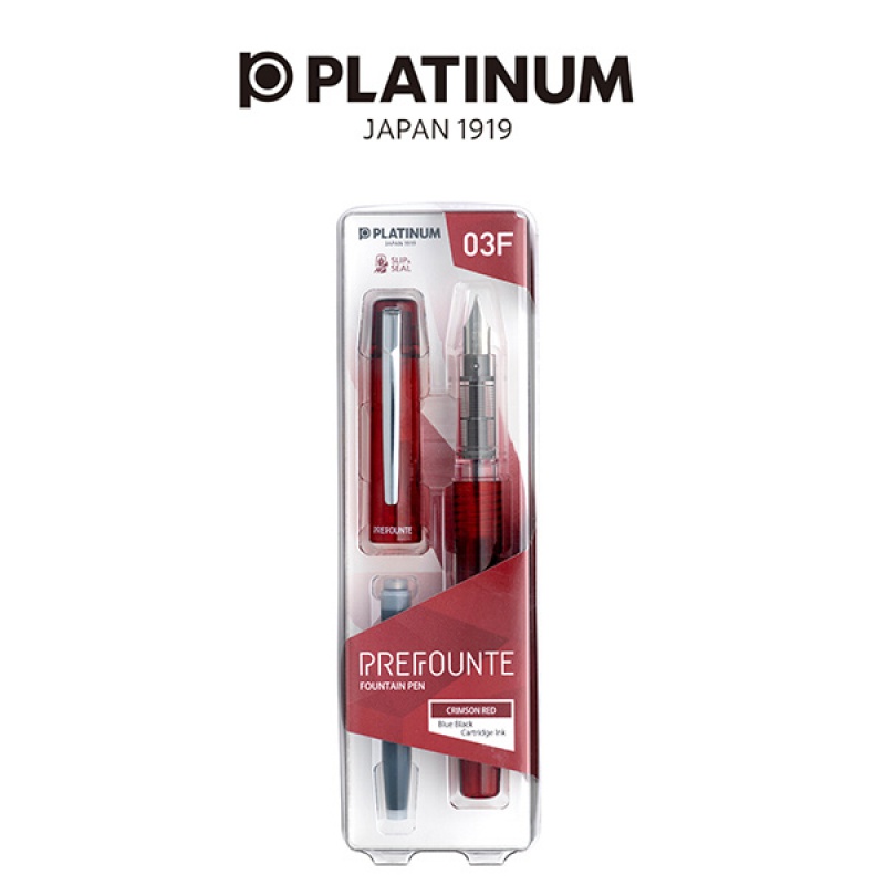 Pióro wieczne Platinum Prefounte Crimson Red, F, w plastikowym opakowaniu, na blistrze, bordowe - zdjęcie (3