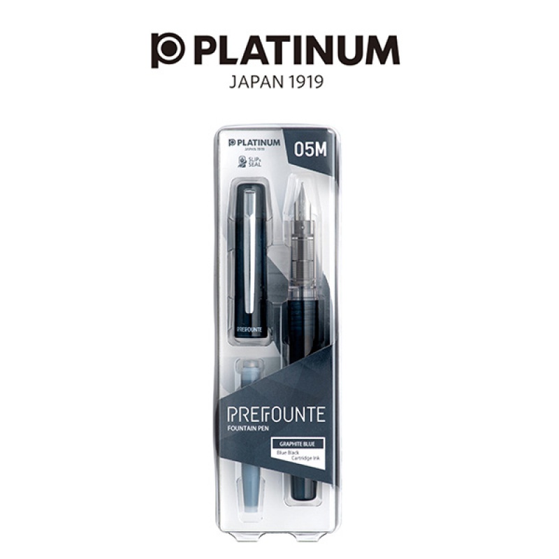 Pióro wieczne Platinum Prefounte Graphite Blue, M, w plastikowym opakowaniu, na blistrze, granatowe - zdjęcie (3