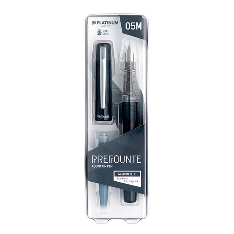 Pióro wieczne Platinum Prefounte Graphite Blue, M, w plastikowym opakowaniu, na blistrze, granatowe - zdjęcie (2