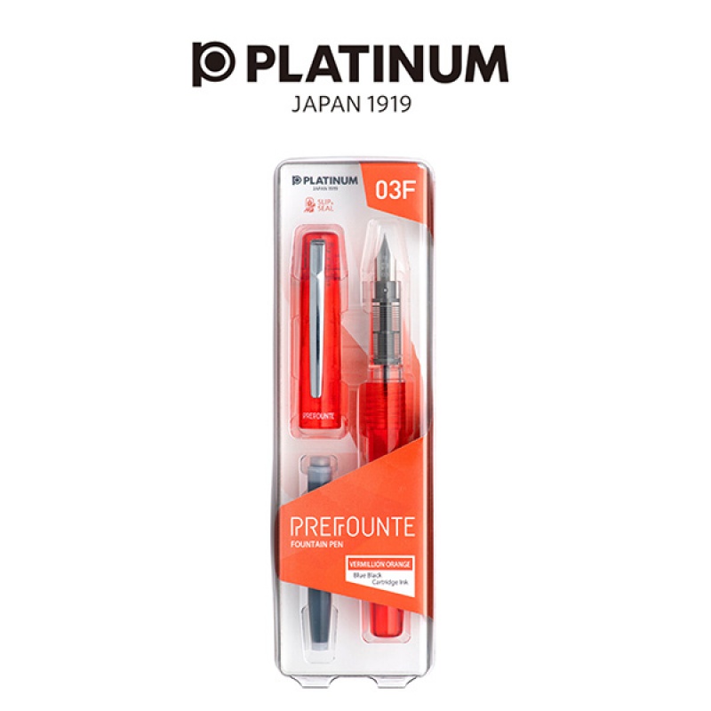 Pióro wieczne Platinum Prefounte Vermilion Orange, F, w plastikowym opakowaniu, na blistrze, pomarańczowe - zdjęcie (2
