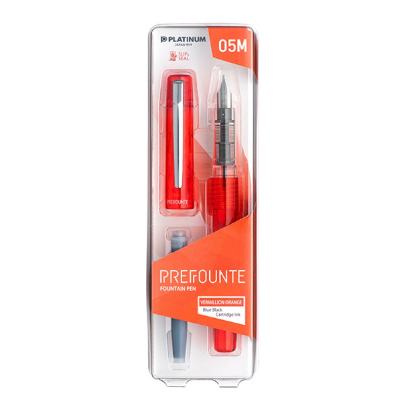Pióro wieczne Platinum Prefounte Vermilion Orange, M, w plastikowym opakowaniu, na blistrze, pomarańczowe - zdjęcie (2
