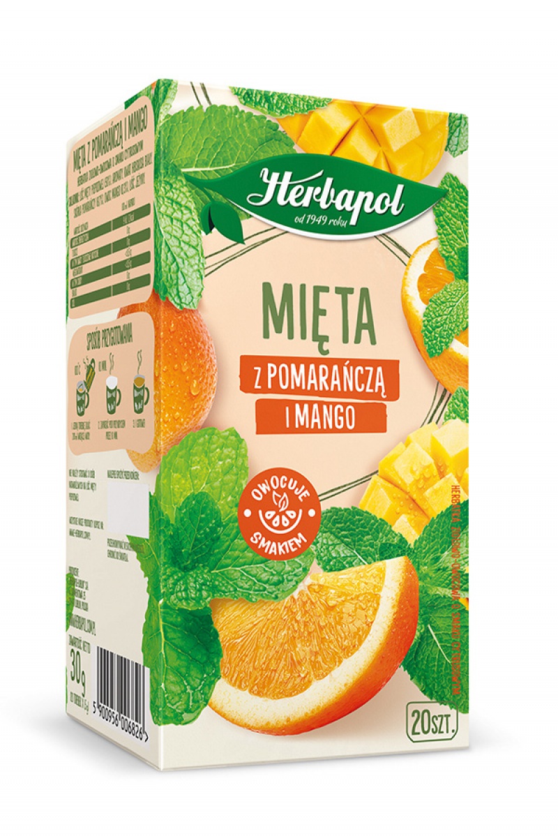 Herbata HERBAPOL Zielnik Polski, mięta z pomarańczą i mango, 20 torebek