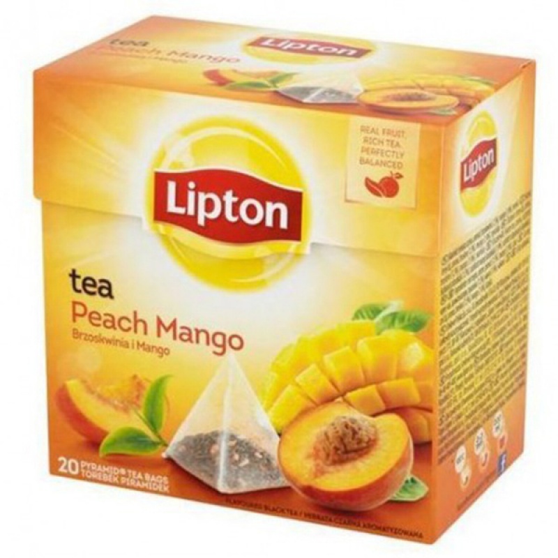 Herbata LIPTON, piramidki, 20 torebek, mango i brzoskwinia