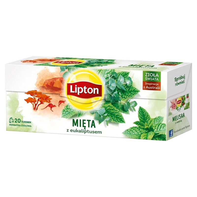 Herbata LIPTON, 20 torebek, ziołowa z miętą i eukaliptusem