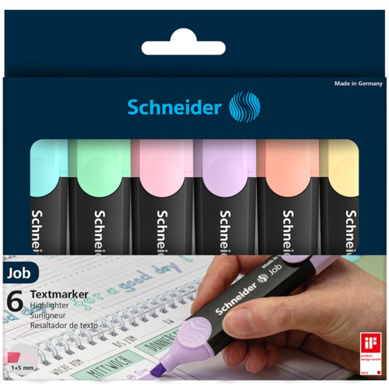 Zestaw zakreślaczy SCHNEIDER Job Pastel, 1-5 mm, 6 szt., pudełko z zawieszką, mix kolorów - zdjęcie (3