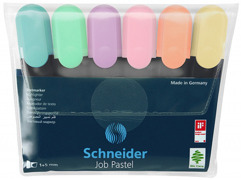 Zestaw zakreślaczy SCHNEIDER Job Pastel, 1-5 mm, 6 szt., pudełko z zawieszką, mix kolorów - zdjęcie (2