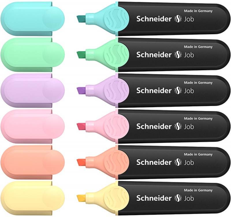 Zestaw zakreślaczy SCHNEIDER Job Pastel, 1-5 mm, 6 szt., pudełko z zawieszką, mix kolorów