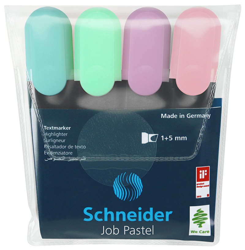 Zestaw zakreślaczy SCHNEIDER Job Pastel, 1-5 mm, 4 szt., pudełko z zawieszką, mix kolorów - zdjęcie (2