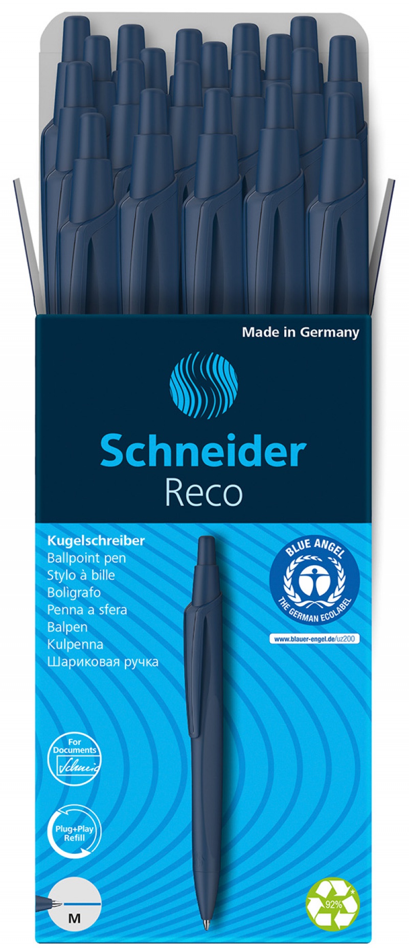 Długopis automatyczny SCHNEIDER Reco niebieski, M, niebieski