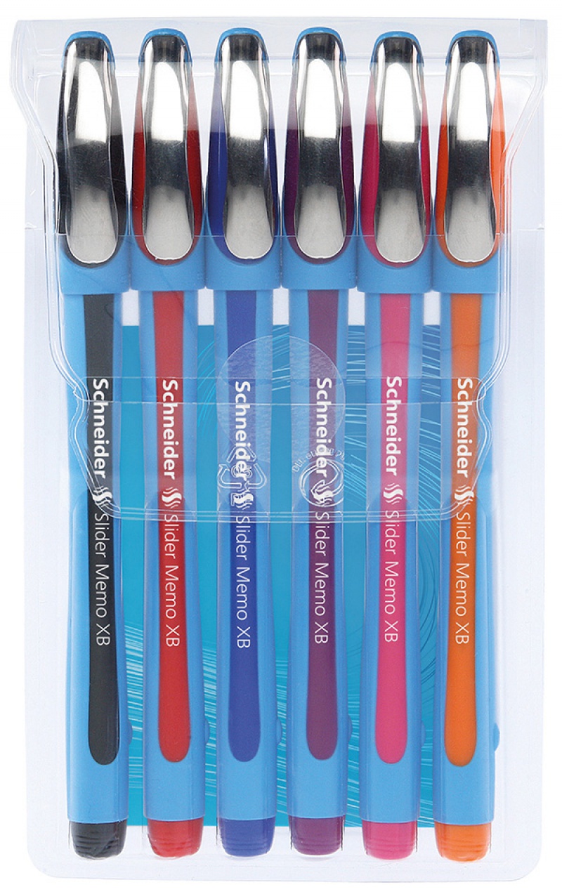 Zestaw długopisów SCHNEIDER Slider Memo, XB, 6 szt., miks kolorów