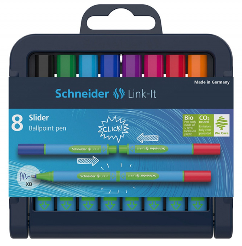 Długopis SCHNEIDER Link-It Slider, XB, stojak - podstawka, 8szt. mix kolorów - zdjęcie (2