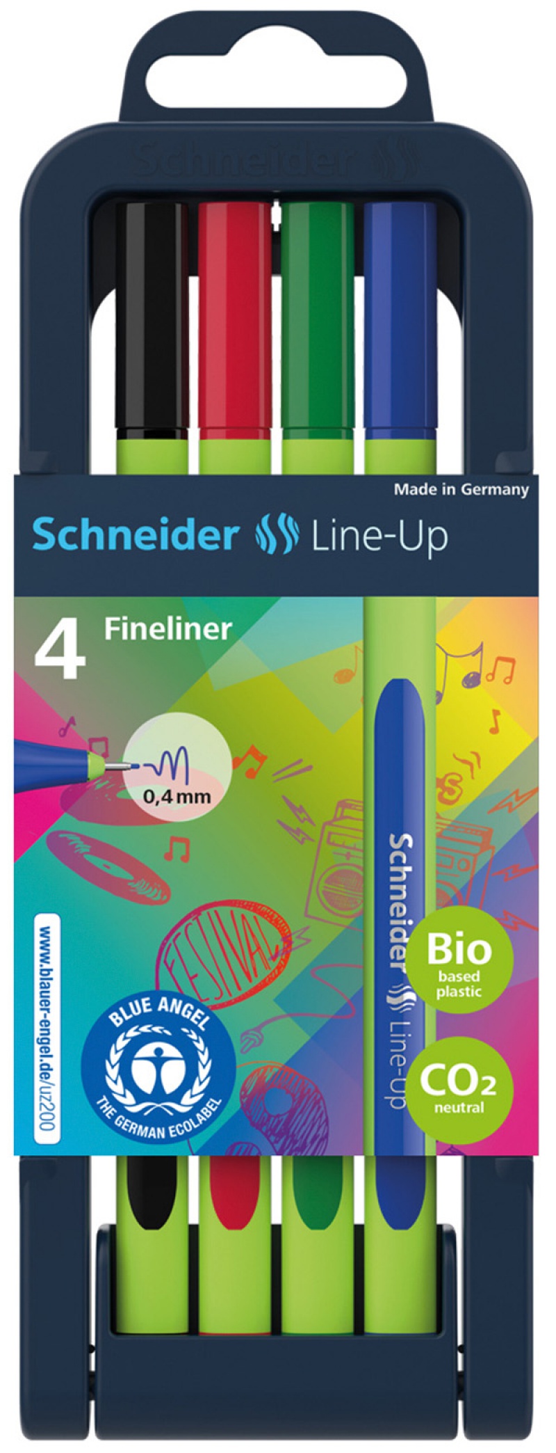Zestaw cienkopisów SCHNEIDER Line-Up, 0,4mm, 4 szt., pudełko z zawieszką, mix kolorów - zdjęcie (2