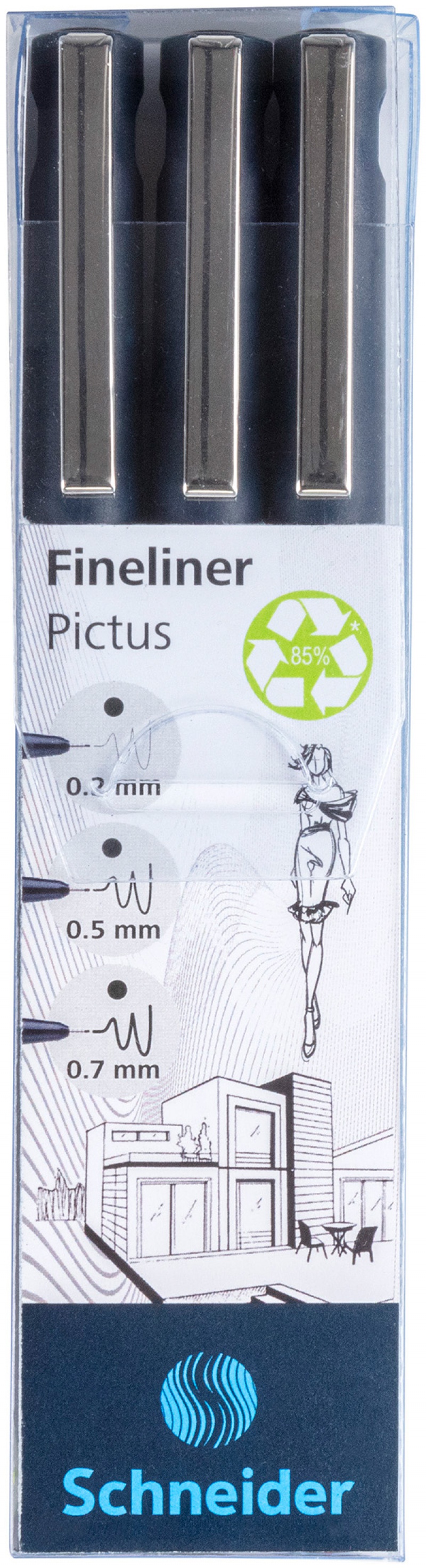Zestaw cienkopisów SCHNEIDER Pictus, 3 szt., czarne, mix grubości - zdjęcie (2