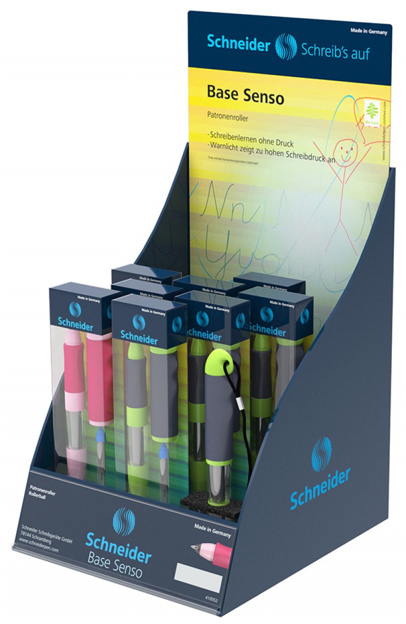 Display piór kulkowych SCHNEIDER Base Senso 2018, M, 8 szt. + 1 szt. GRATIS, mix kolorów