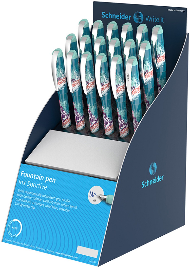 Display piór wiecznych SCHNEIDER Inx Sportive Surfer, M, 17 szt. + 1 szt. GRATIS, zielone
