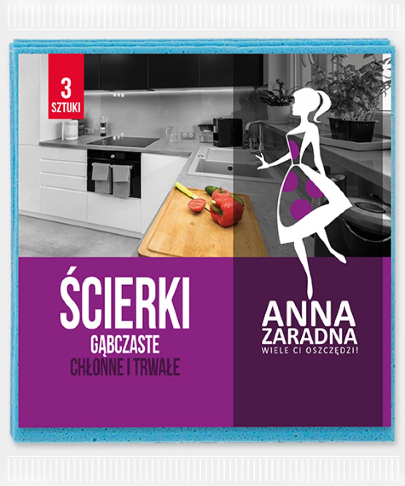 Ścierki gąbczaste ANNA ZARADNA, 3 szt., mix