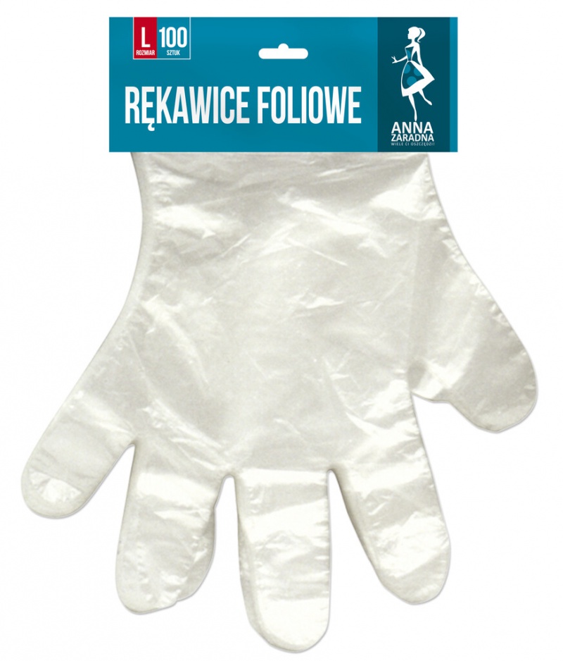 Rękawice foliowe ANNA ZARADNA, rozmiar L, 100 szt. na blistrze, bezbarwne