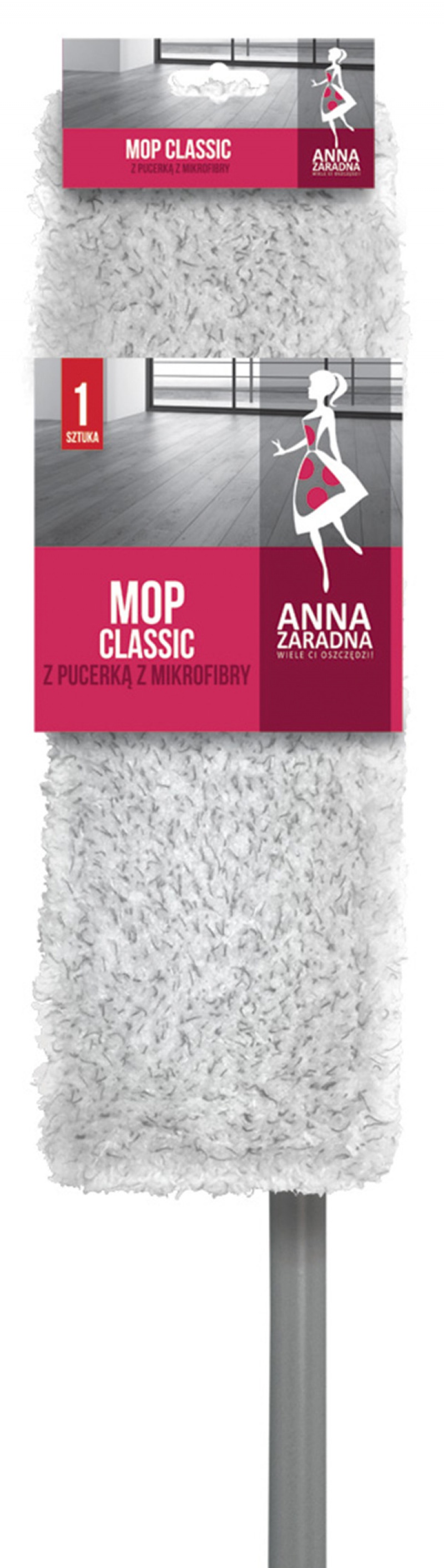 Mop płaski classic ANNA ZARADNA, z pucerką z mikrofibry, 1 szt., mix kolorów - zdjęcie (2