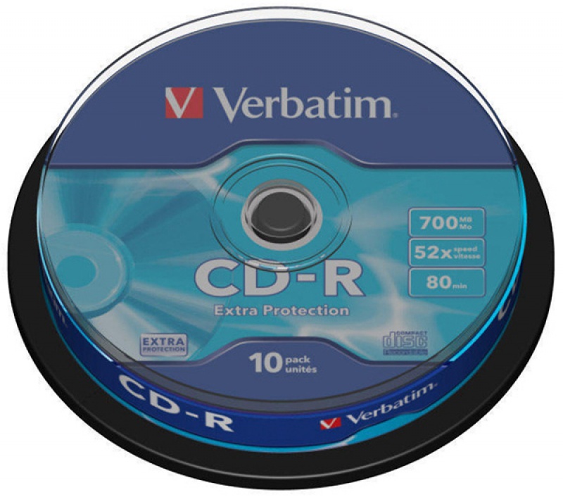 Płyta CD-R VERBATIM, 700MB, prędkość 52x, cake, 10szt., ekstra ochrona