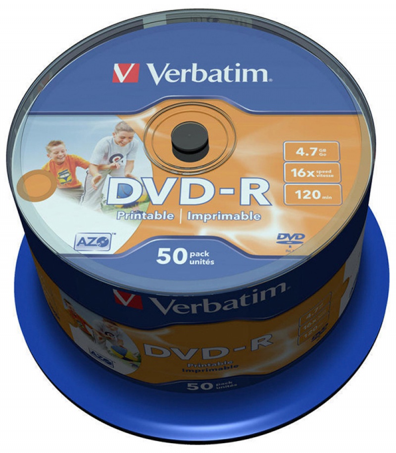 Płyta DVD-R VERBATIM AZO, 4,7GB, prędkość 16x, cake, 50szt., do nadruku - zdjęcie (3