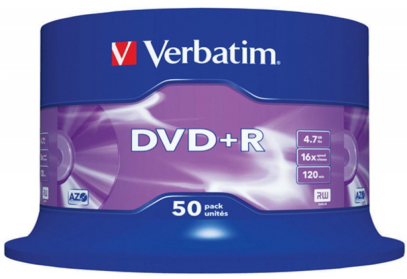 Płyta DVD+R VERBATIM AZO, 4,7GB, prędkość 16x, cake, 50szt., srebrny mat