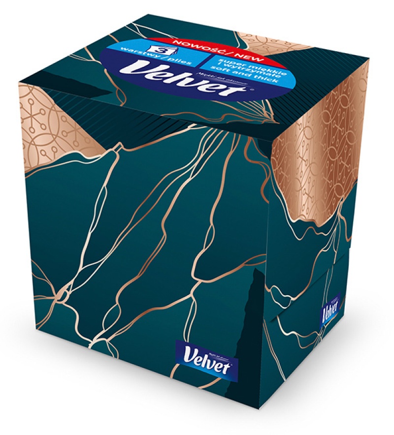 Chusteczki kosmetyczne celulozowe VELVET Cube Style, 3-warstwowe, 56 listków, biały - zdjęcie (2