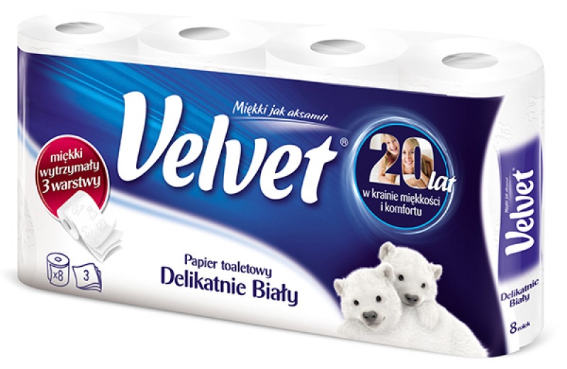 Papier toaletowy celulozowy VELVET Delikatnie Biały, 3-warstwowy, 150 listki, 8szt., biały - zdjęcie (3