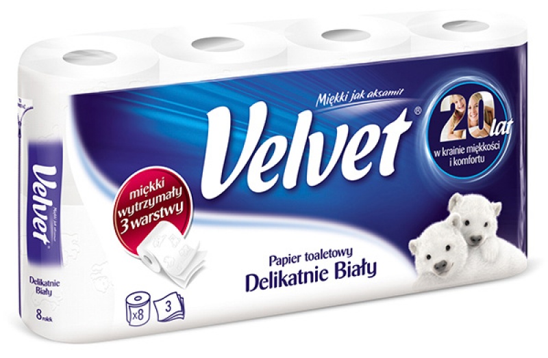 Papier toaletowy celulozowy VELVET Delikatnie Biały, 3-warstwowy, 150 listki, 8szt., biały - zdjęcie (2