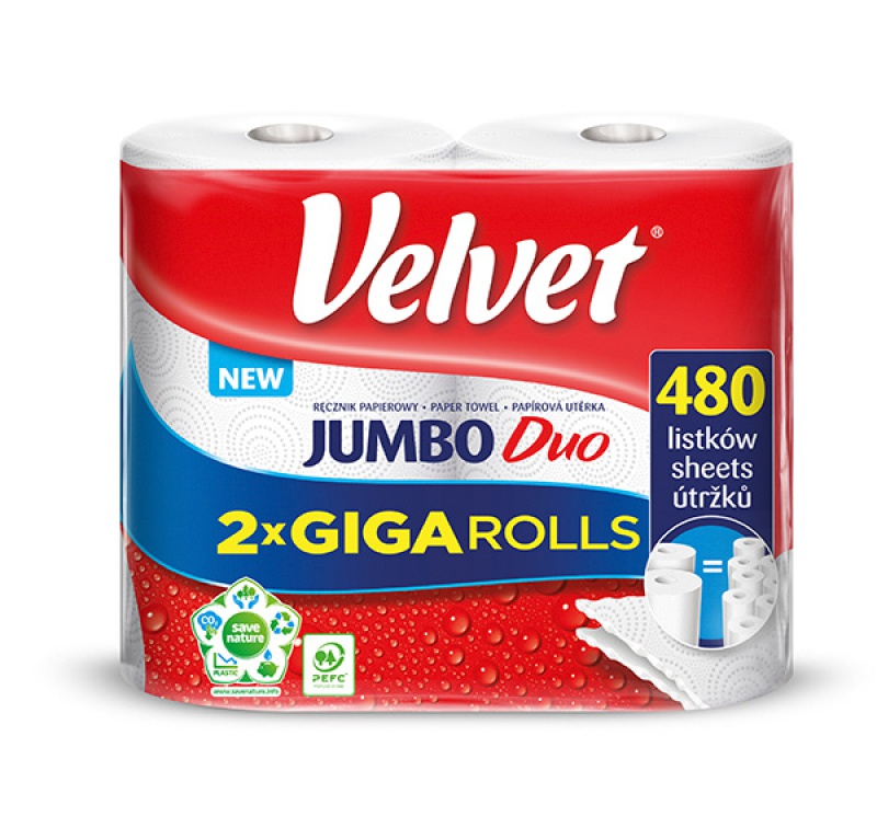 Ręcznik w roli celulozowy VELVET Jumbo Duo, 2-warstwowy, 2 rolki po 240 listków, biały - zdjęcie (2