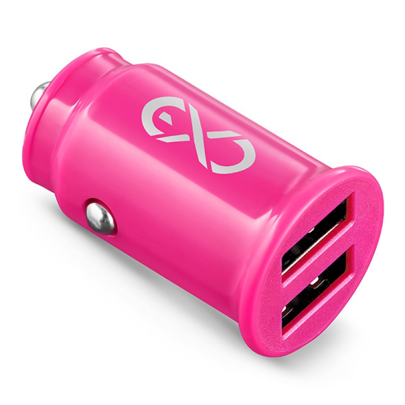 Uniwersalna ładowarka samochodowa EXC Cute, 2xUSB, 2,4A, różowa