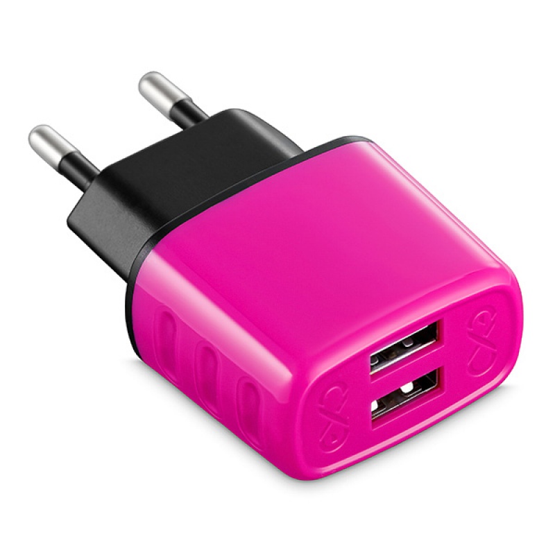 Uniwersalna ładowarka sieciowa EXC Cute, 2xUSB, 2,4A, różowa