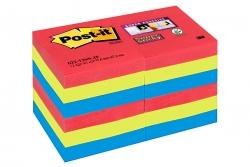 Bloczek samoprzylepny 622-12SS-JP Post-it® Super Sticky, energiczne kolory, 12 sztuk po 90 kartek, 51x51 mm