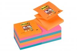 Bloczki samoprzylepne R330-12SS-EG Post-it® Super sticky Z-Notes, iskrzące kolory, 12 sztuk po 90 kartek, 76x76mm